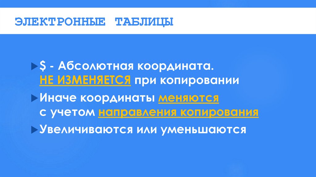 ЭЛЕКТРОННЫЕ ТАБЛИЦЫ