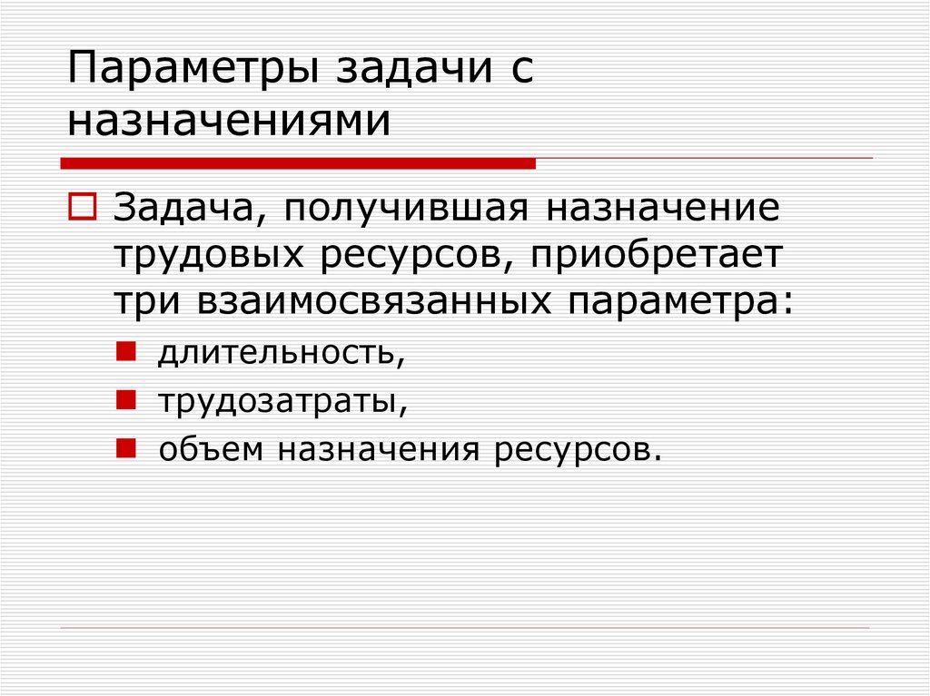 Параметры задач проекта