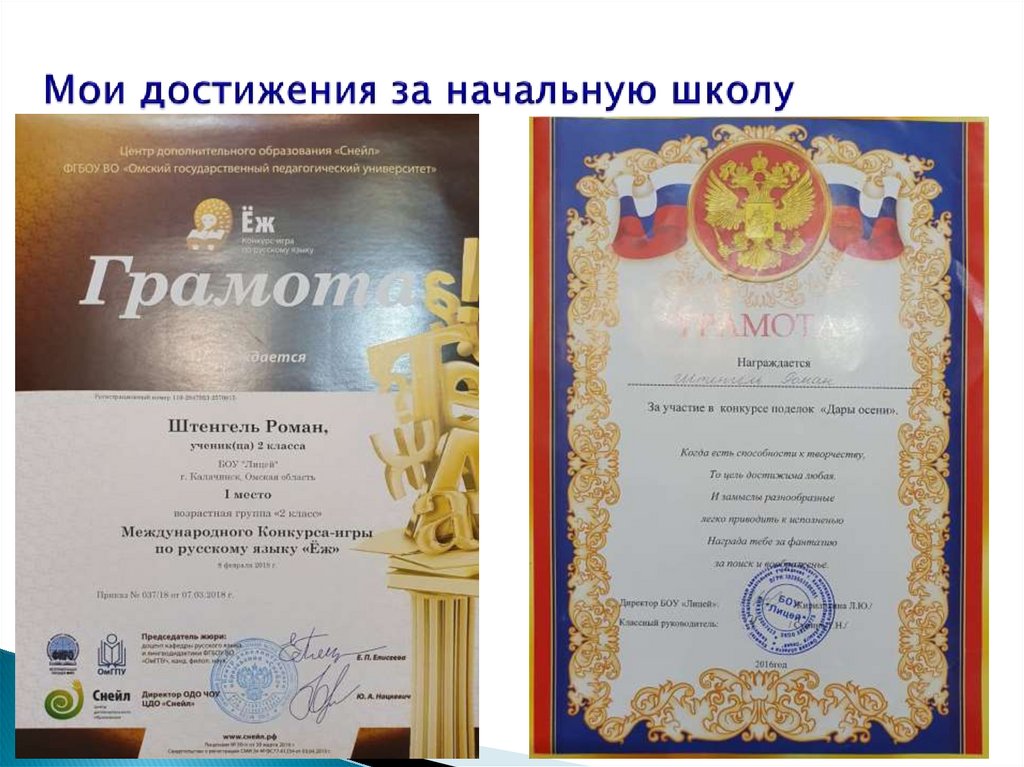Мои достижения за начальную школу