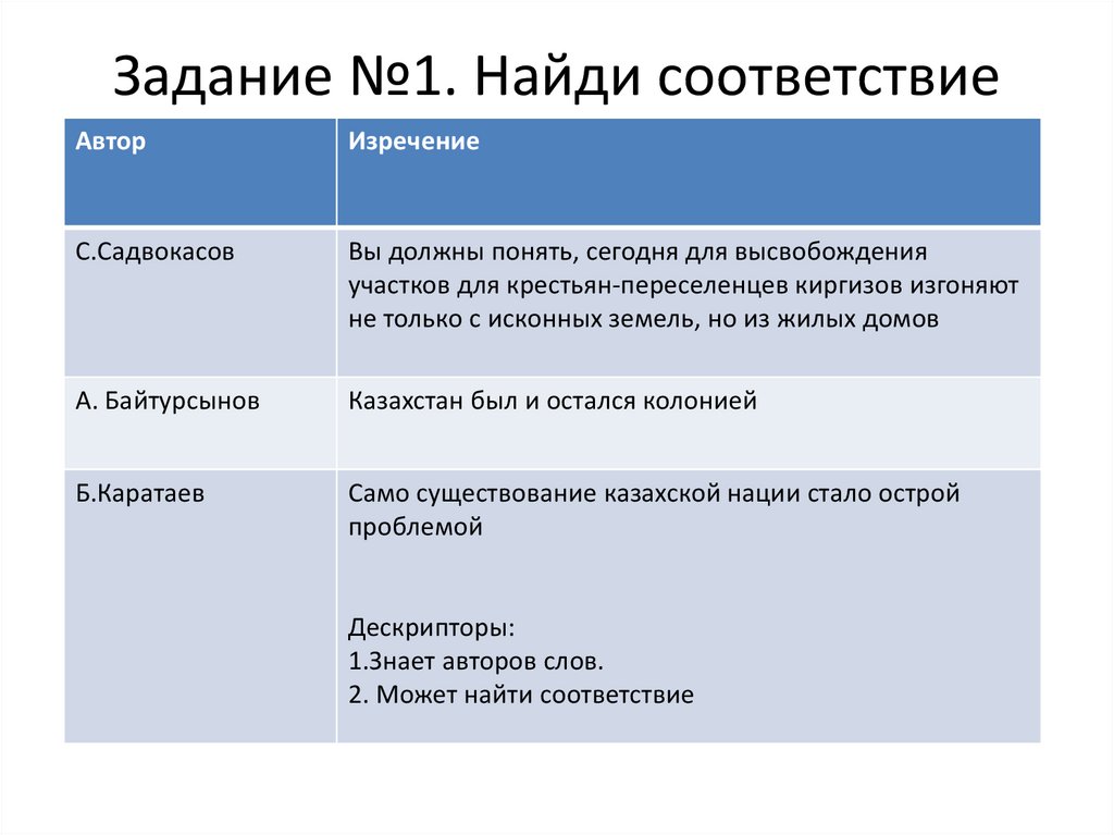 Задание найди соответствие