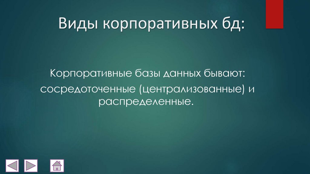 Виды корпоративных бд: