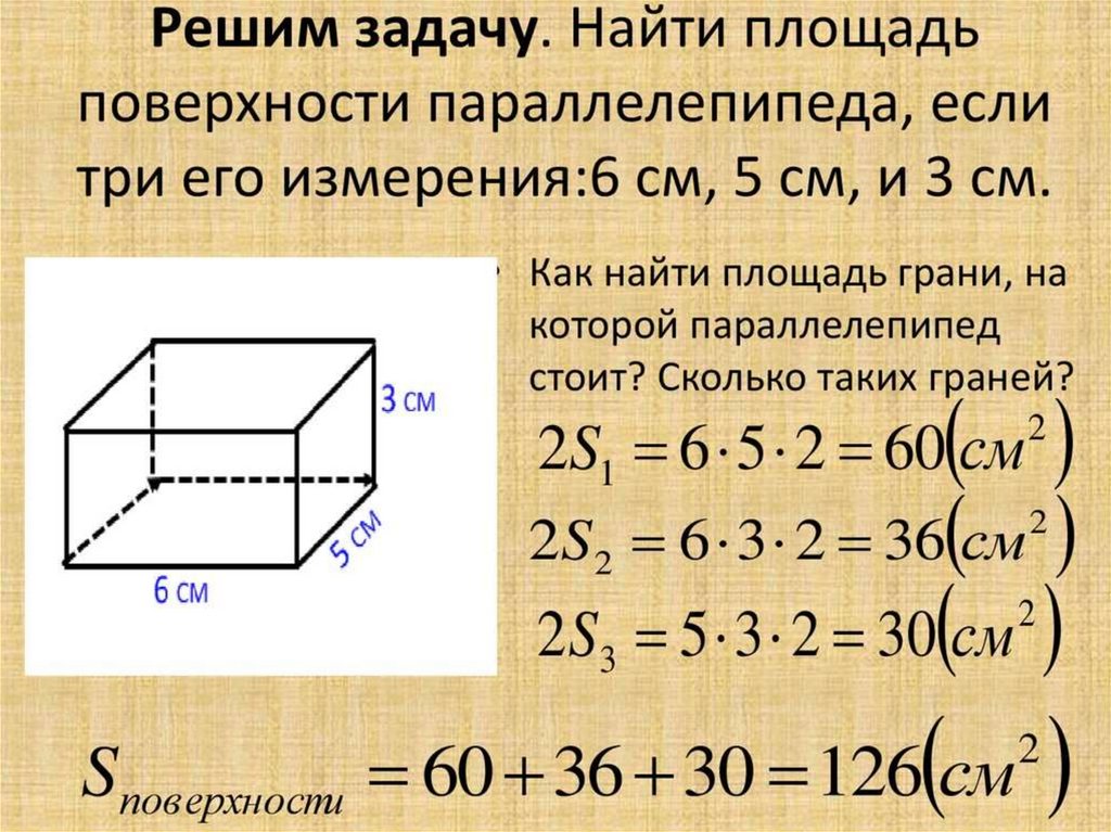Вычислить полную поверхность параллелепипеда. Площадь прямоугольного параллелепипеда 5 класс. Площадь поверхности прямоугольного параллелепипеда 5. Площадь прямоугольного параллелепипеда формула 5. Как найти параллелепипед 5 класс.