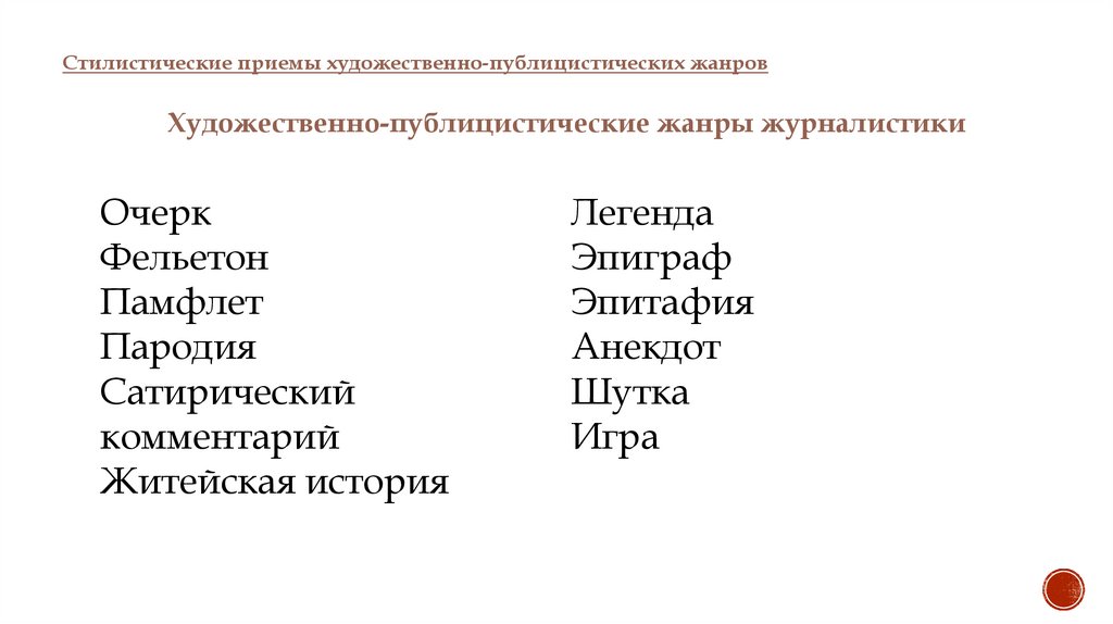 Художественно-публицистические жанры журналистики
