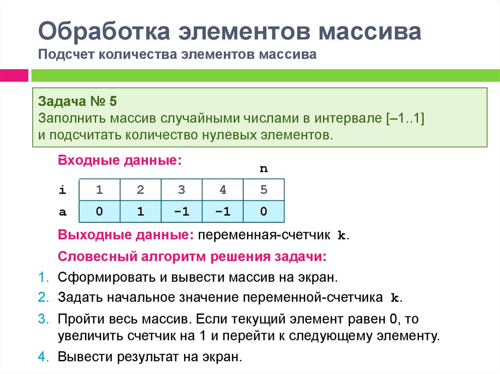 Массивы презентация 10 класс