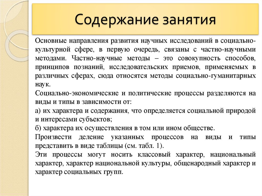 Содержание занятия