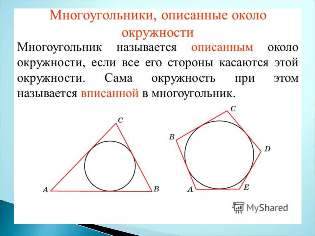 На каком рисунке изображена вписанная в многоугольник окружность