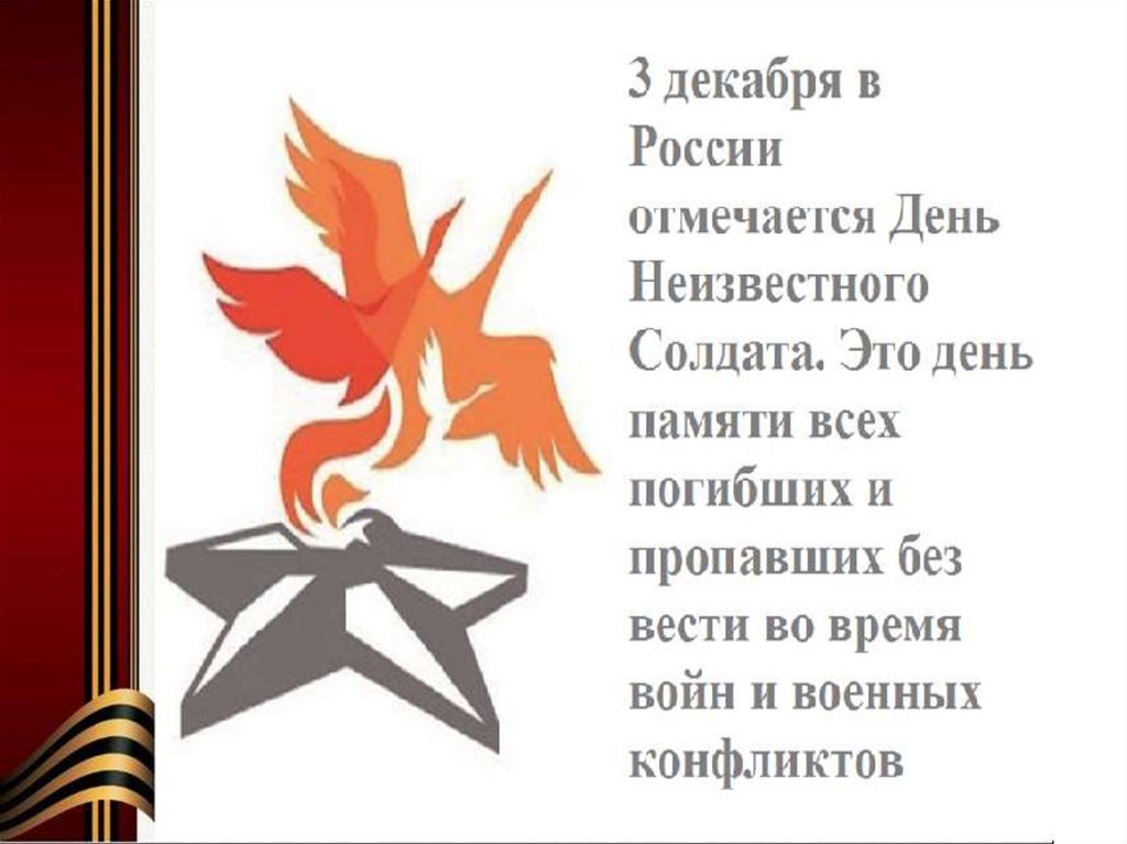 3 декабря день чего. День неизвестного солдата презентация. День неизвестного солдата фон для презентации. День неизвестного презентация.