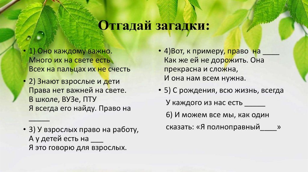 Отгадай загадки: