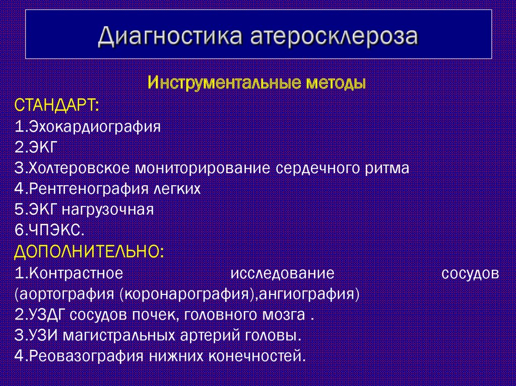 План обследования при атеросклерозе