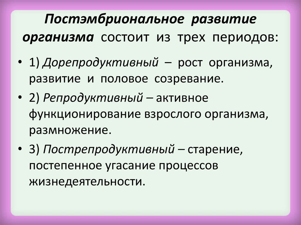 Постэмбриональное развитие организмов презентация 10 класс