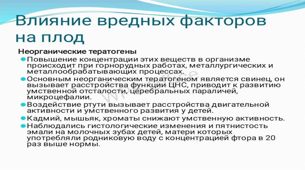 Презентация влияние вредных факторов на плод