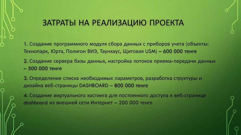 ЗАТРАТЫ НА РЕАЛИЗАЦИЮ ПРОЕКТА