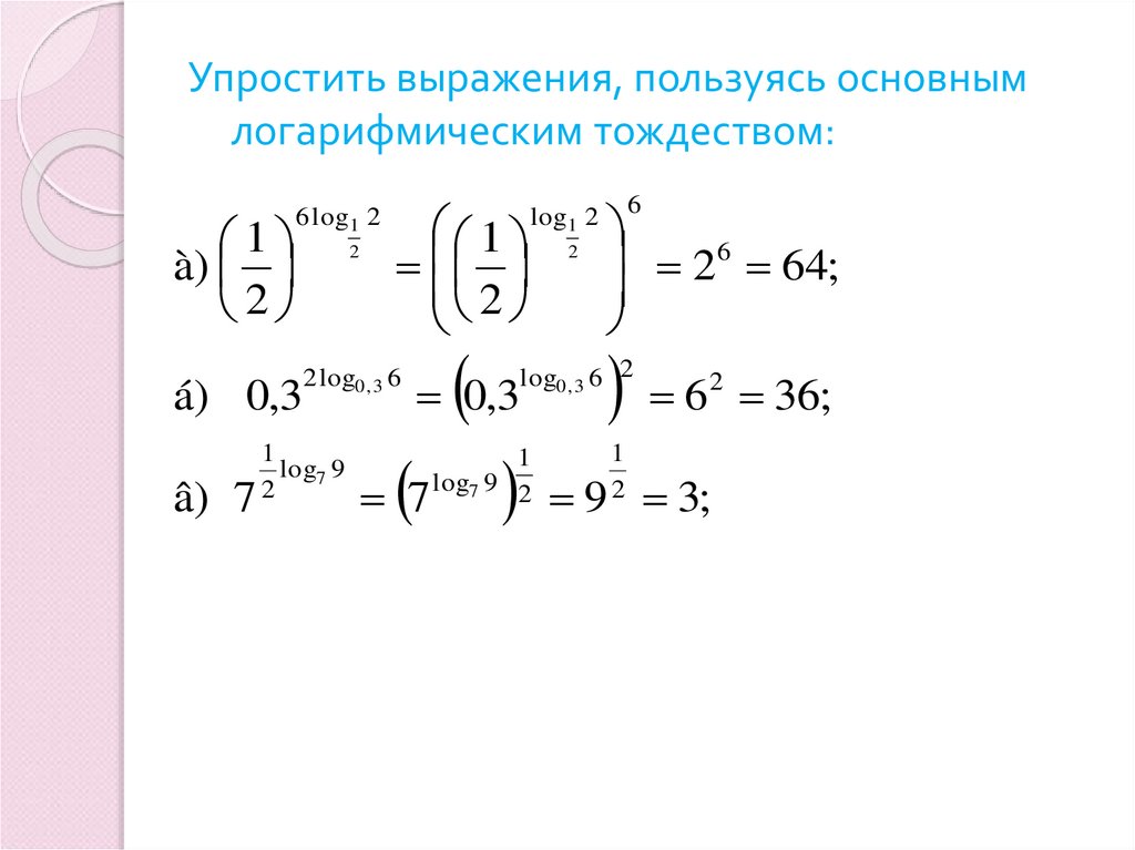 Преобразование логарифмических выражений презентация