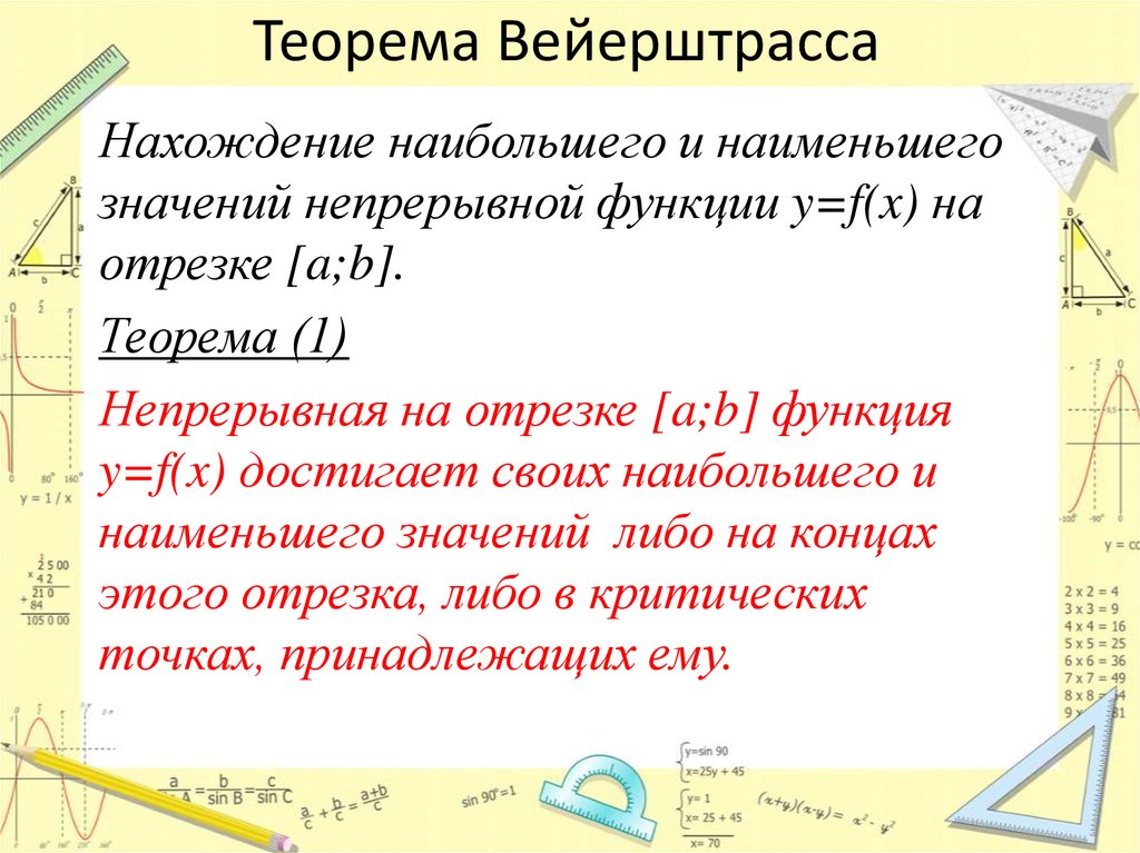 Теорема вейерштрасса. Функция Вейерштрасса. Уравнение Вейерштрасса. Формула Вейерштрасса.