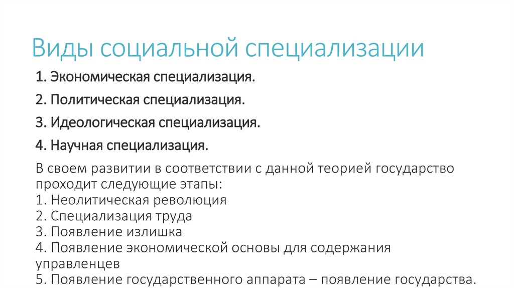 Виды социальной специализации
