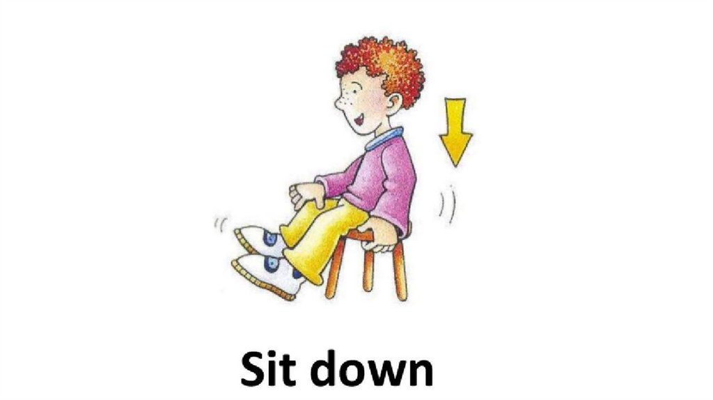 Наказал глаголом. Карточка sit down. Sit down картинка для детей. Sit down английском карточки для детей. Sit down картина.