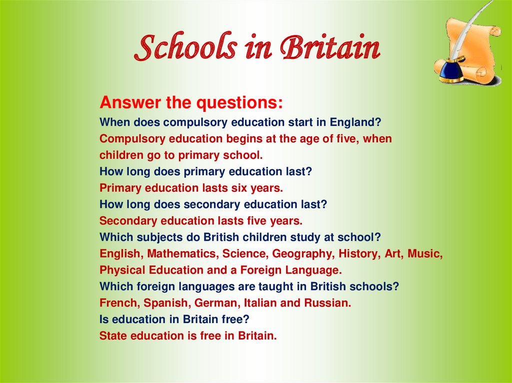 Questions to the text. School Life in Britain презентация. Schools in England текст. Вопросы по теме School. Nursery Schools in Britain презентация.