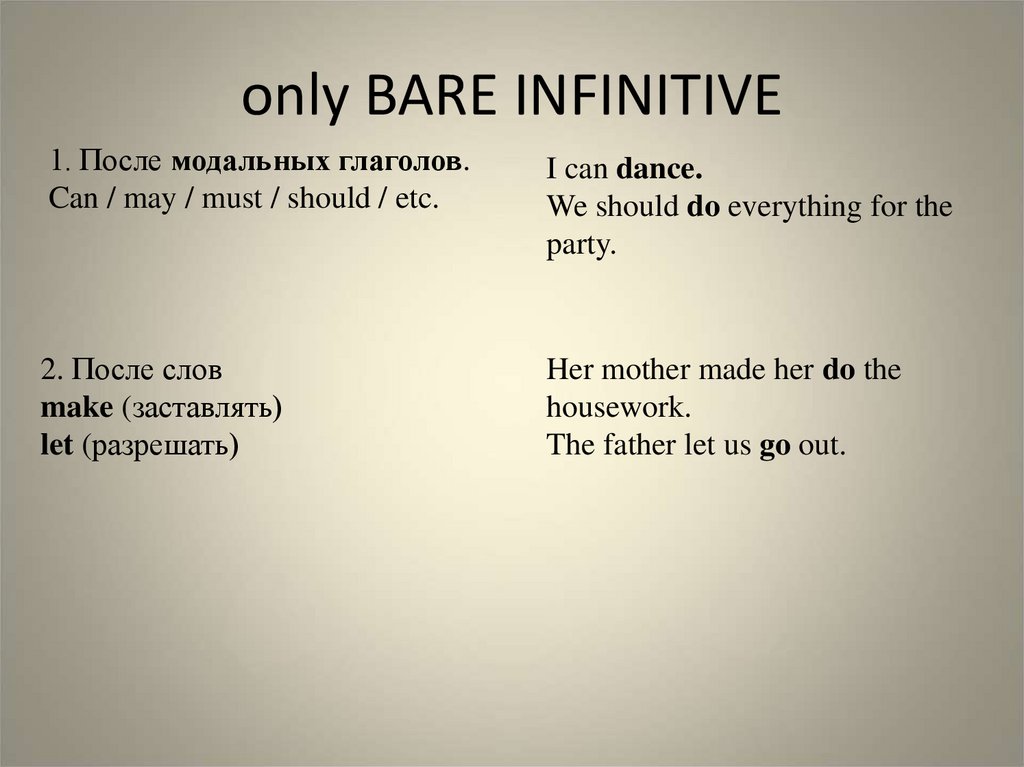 only BARE INFINITIVE