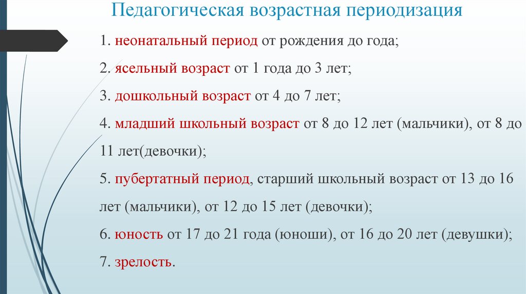 Педагогическая возрастная периодизация