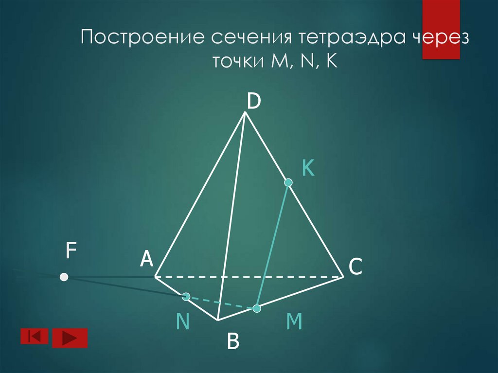 Построение сечения тетраэдра через точки M, N, K