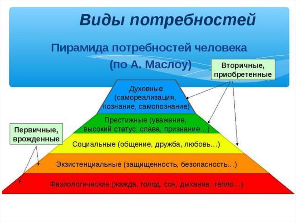 Какая потребность бизнеса. 6 Потребностей человека Маслоу. Первичные и вторичные потребности по Маслову. Виды потребностей человека Обществознание 6 класс. Пирамида потребностей человека 6 класс.