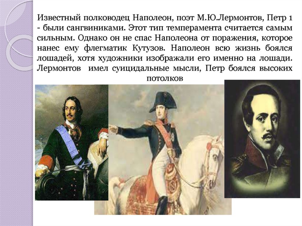 Наполеон какой полководец. Наполеон полководец. Знаменитые военачальники. Наполеон Тип темперамента. Лермонтов сангвиник.