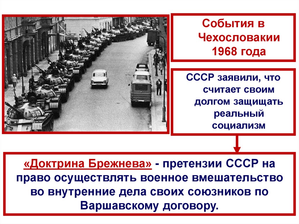 «Доктрина Брежнева» - претензии СССР на право осуществлять военное вмешательство во внутренние дела своих союзников по