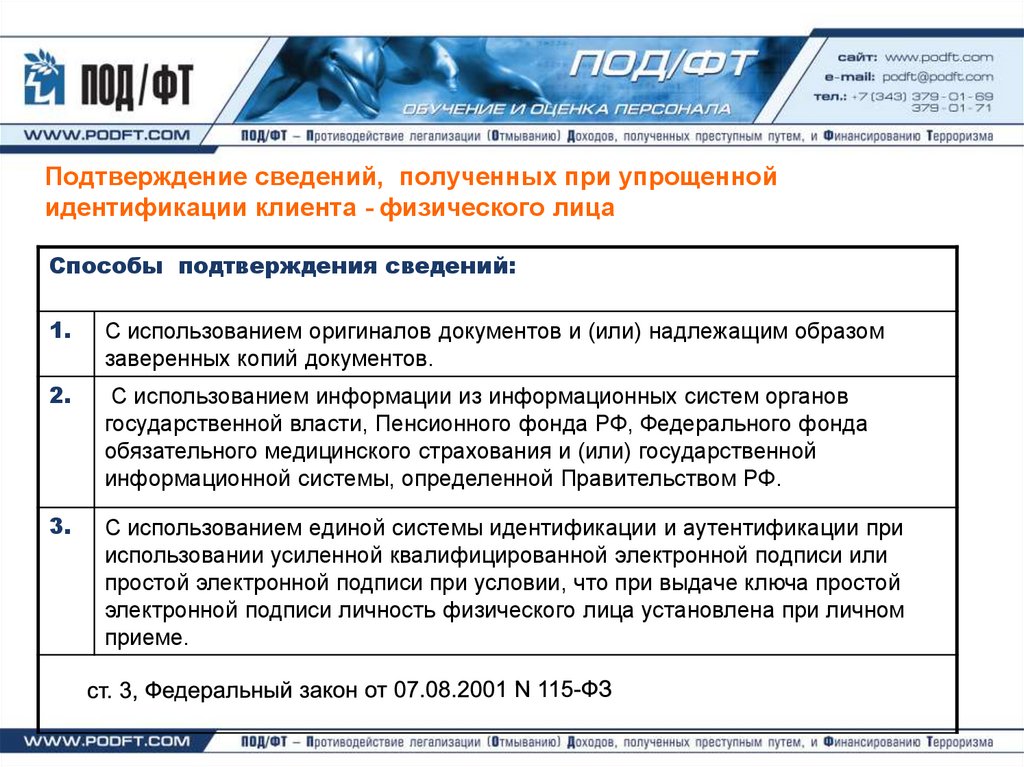 Подтверждение информации. Сведения при упрощенной идентификации клиента. Упрощенная идентификация клиента 115 ФЗ. Под/ФТ/ФРОМУ расшифровка.