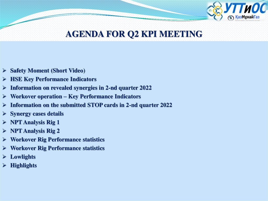 AGENDA FOR Q2 KPI MEETING