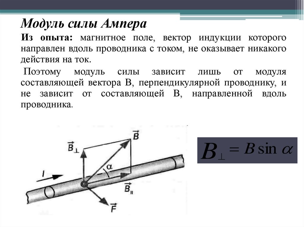 Сила вектора магнитной индукции. Презентация модуль вектора магнитной индукции. Сила Ампера. Модуль вектора магнитной индукции сила Ампера формула. От чего зависит сила Ампера. Каким образом определяется модуль силы Ампера?.