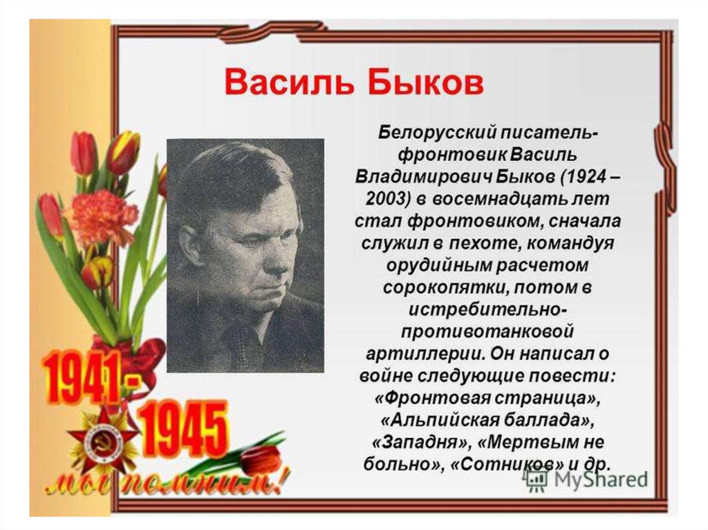 Презентация писатели о войне 1941 1945