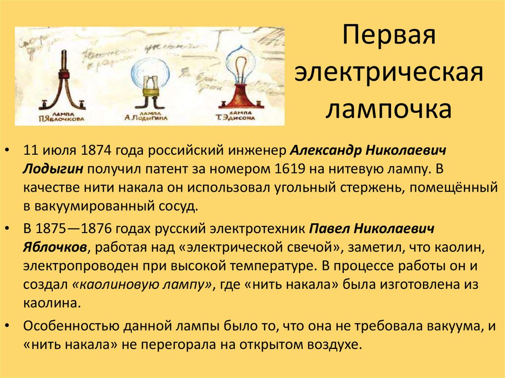 Первая электрическая лампочка