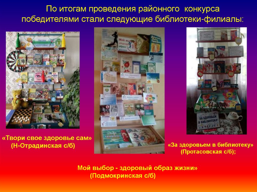 По итогам проведения районного конкурса победителями стали следующие библиотеки-филиалы: