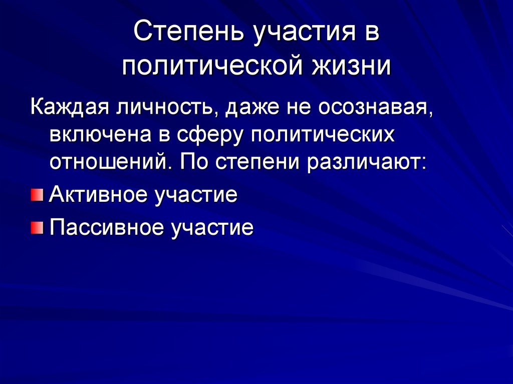 Степень участия в политической жизни