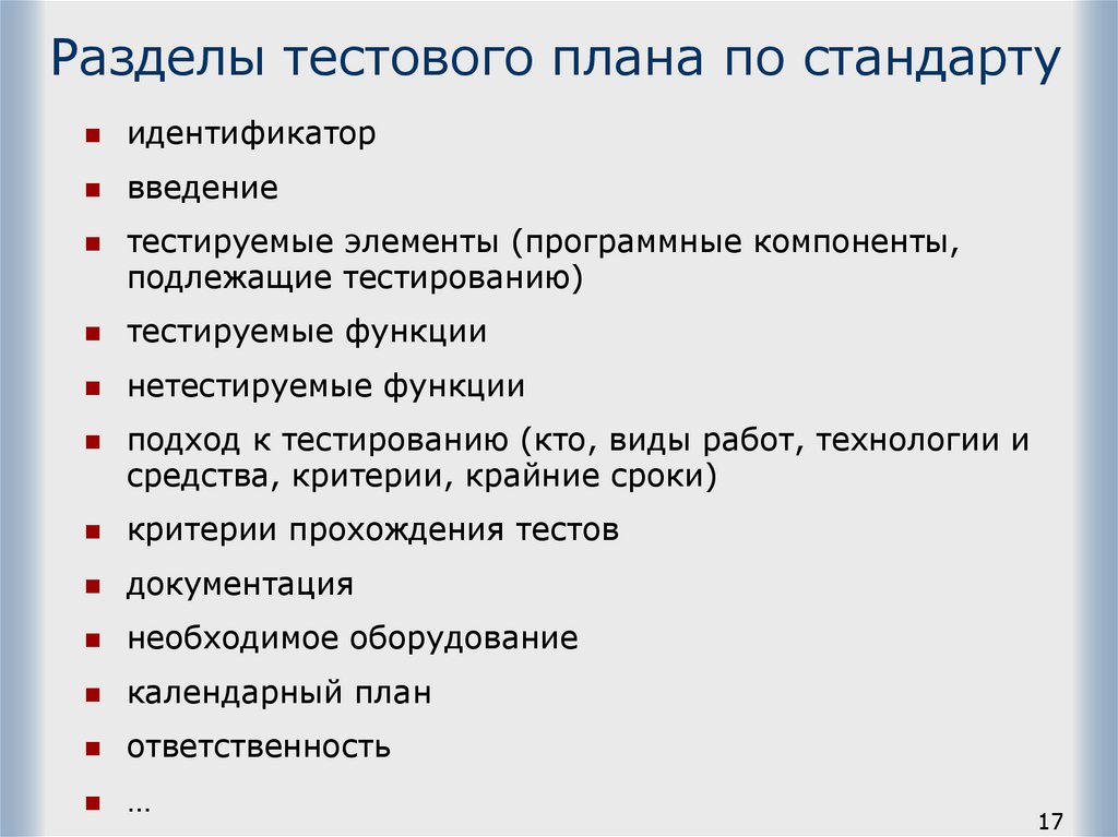 Какую информацию должен содержать тестовый план