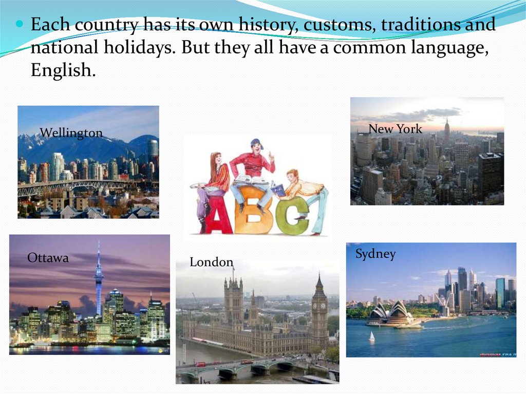 Each country has. English speaking Countries. English speaking Countries презентация. Customs and traditions of English speaking Countries презентация. Holidays and traditions in English-speaking Countries для детей.