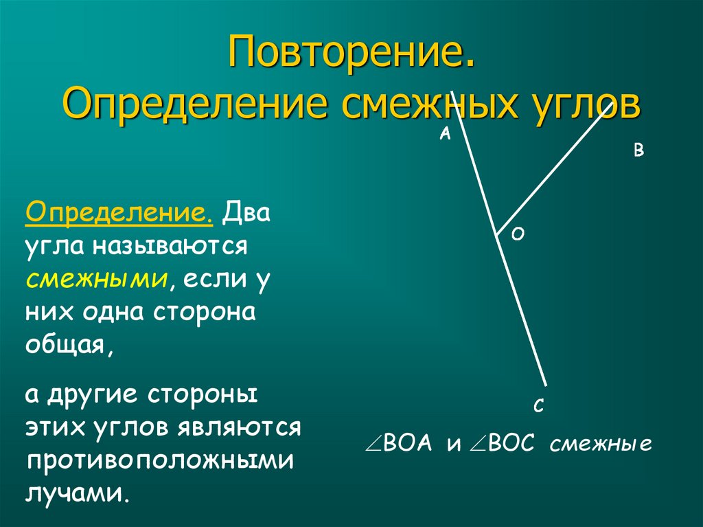 Повторение. Определение смежных углов