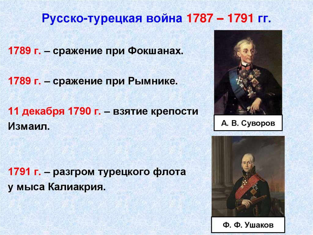 Русско-турецкая война 1787 – 1791 гг.
