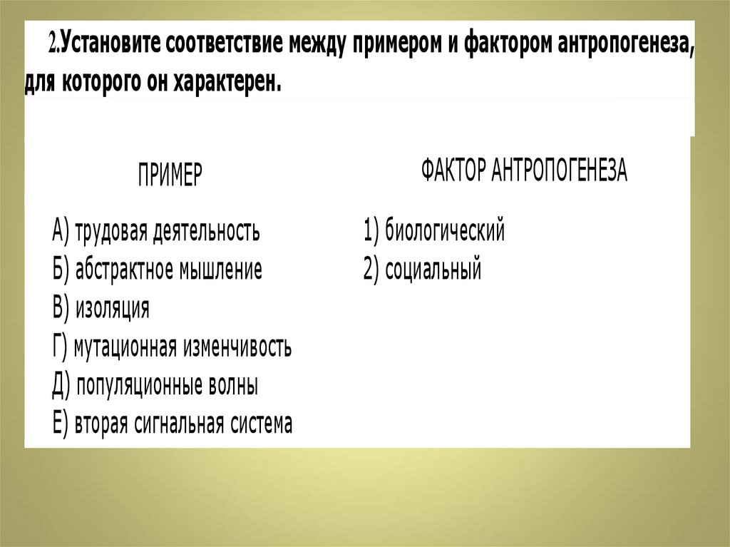 Завершите схему факторы влияющие на антропогенез