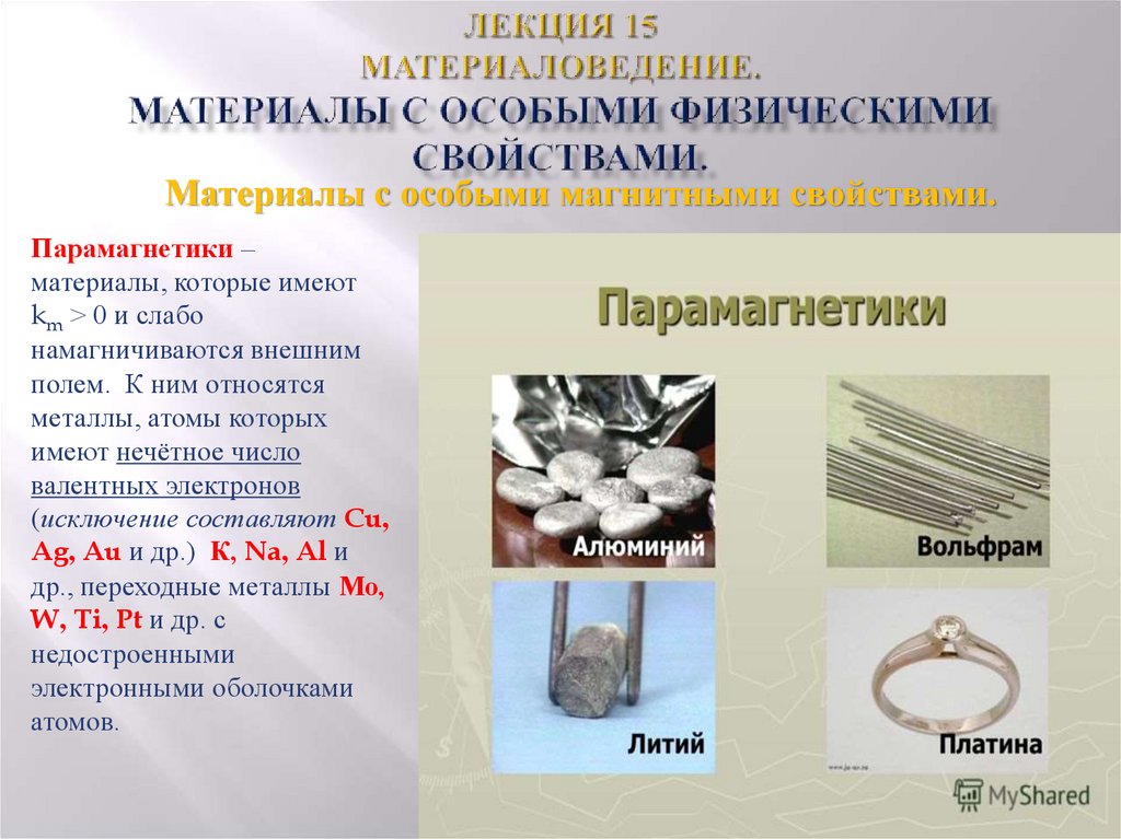 Лекция 15 Материаловедение. Материалы с особыми физическими свойствами.