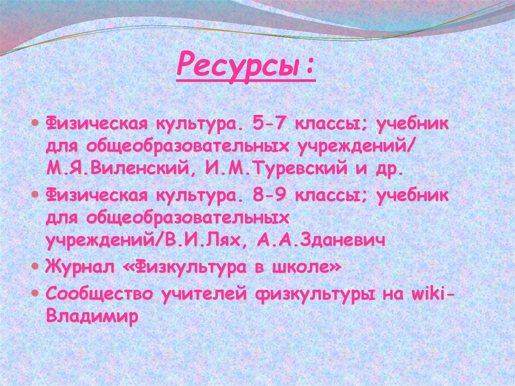 Ресурсы: