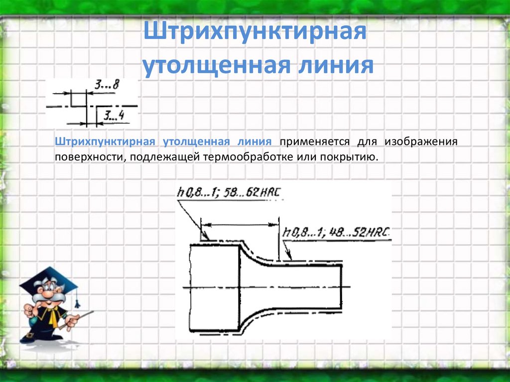 Штрихпунктирная линия. Штрихпунктирная утолщенная линия. Щьоих пункттрная утолщеная. Штрихпунктирная утолщенная линия на чертеже. Штрих-пунктирная утолщенная.