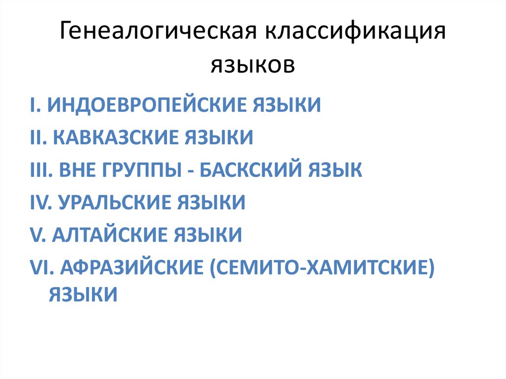 Генеалогическая классификация языков презентация