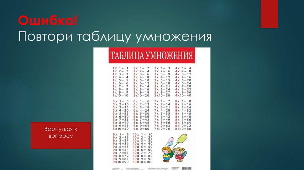 Ошибка! Повтори таблицу умножения