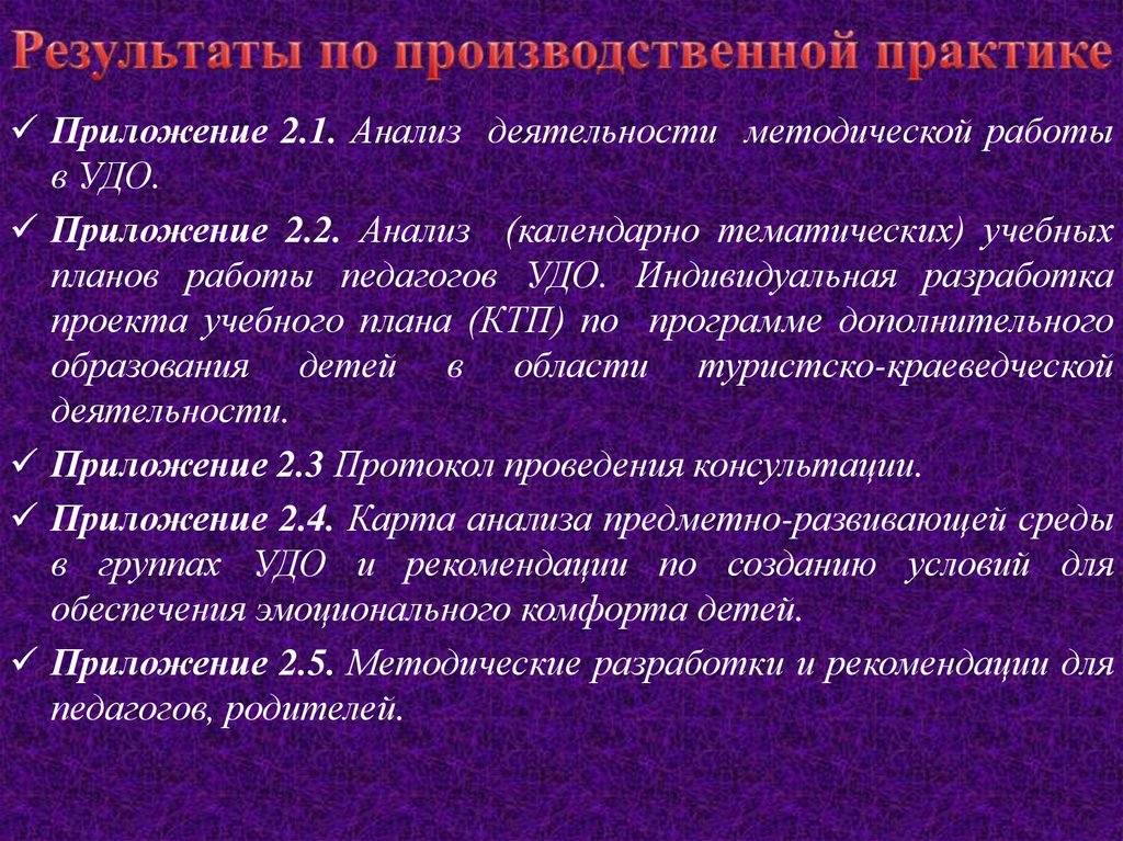 Результаты по производственной практике