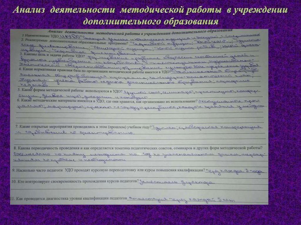 Анализ деятельности методической работы в учреждении дополнительного образования