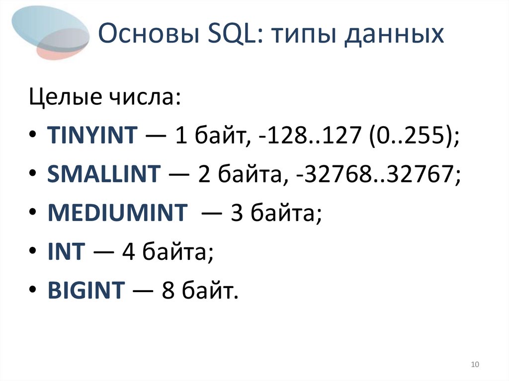 Числовые типы sql