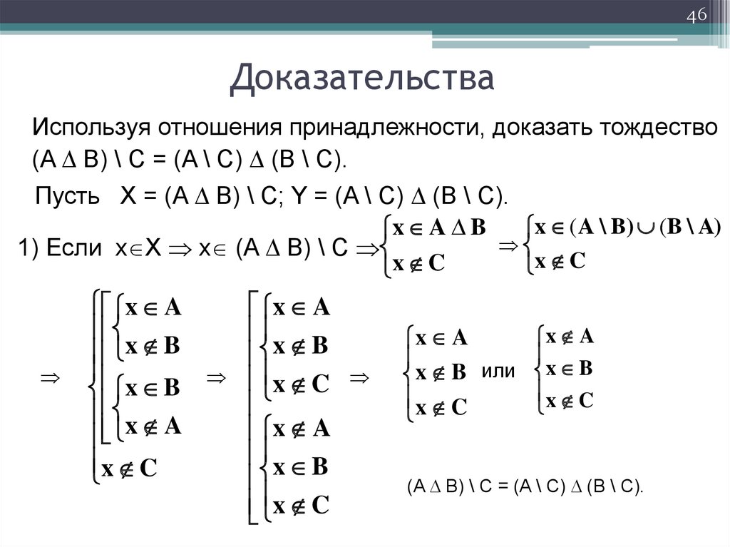 Проверить доказательство. Доказать аналитически множества.