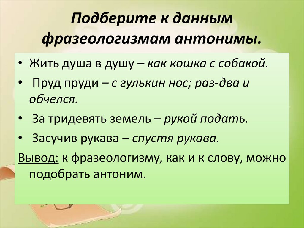 Антонимия фразеологизмов