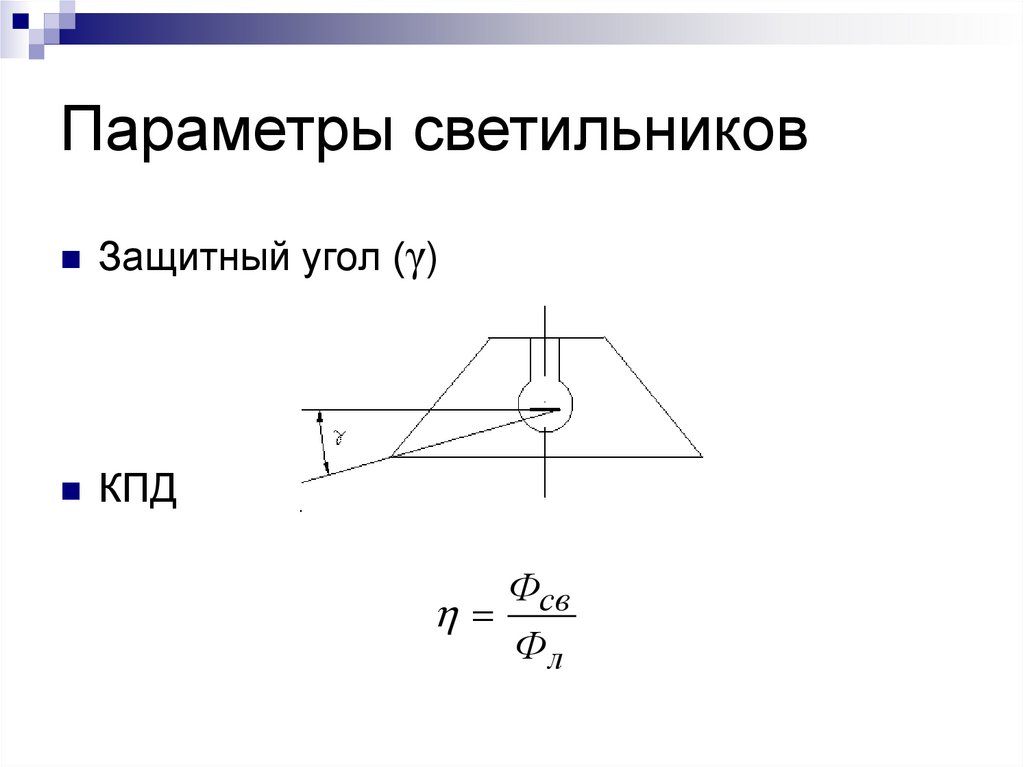 Параметры светильников